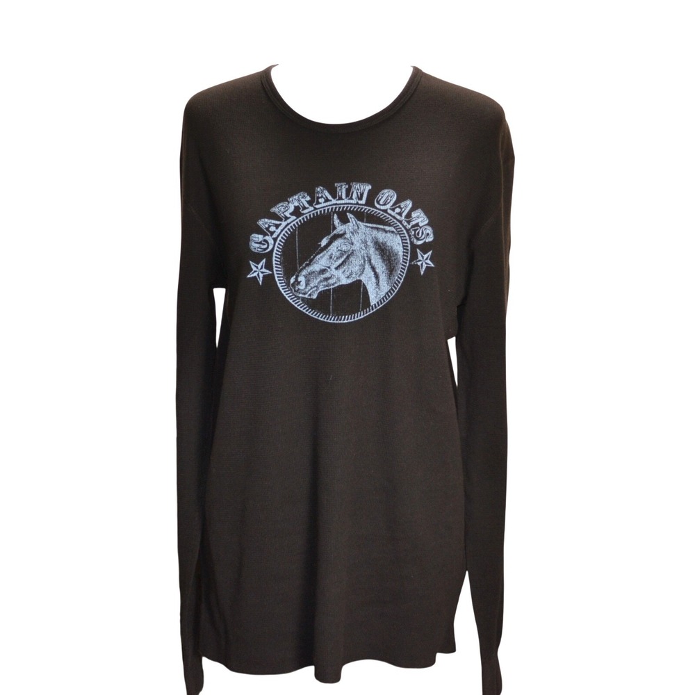 Warner Bros Retro Casual O.C. Thermal Long Sleeve Shirt Black Captain Oats Horse